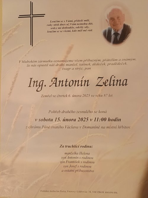 Poslední rozloučení s naším kolegou Ing. Antonínem Zelinou